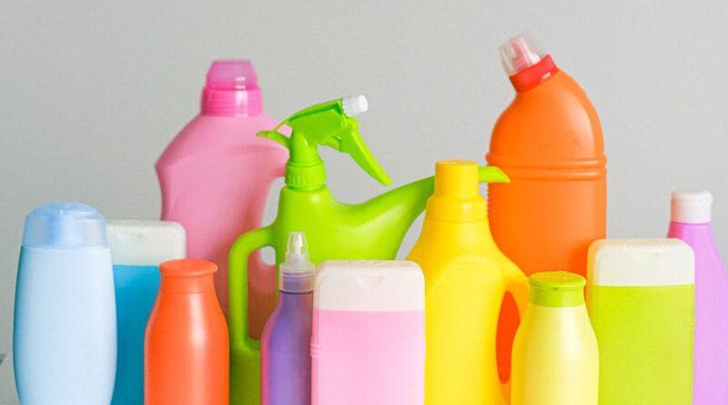 bottles of chemical products for cleaning